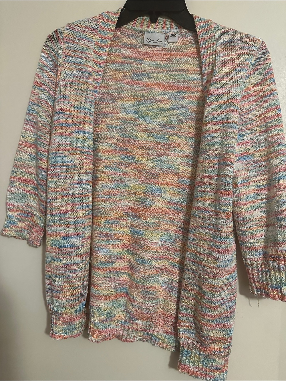 Kim Rogers Pastel Multicolor Open-Front Knit Cardigan